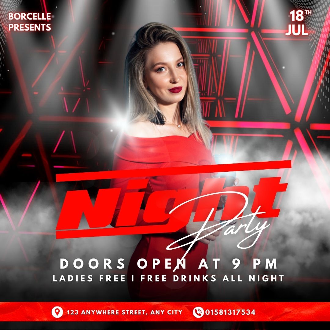 Black Red Night Club Party Instagram Post